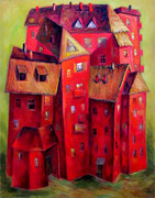 Großes Haus in Rot, 100 x 120 cm, Öl auf Leinwand