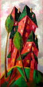 Häuser auf dem grünen Hügel, 50 x 100 cm, Öl auf Leinwand