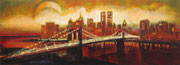 Brooklyn Bridge bei Mondlicht, 190 x 70 cm, Acryl, Mischtechnik auf Leinwand