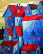 Rote Dächer, 80 x 100 cm, Öl auf Leinwand