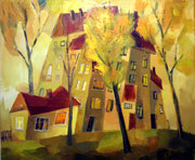 Häuser im Herbst, 60 x 50 cm, Öl auf Leinwand
