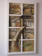 Heidelberger Ausblick, 66 x 116 cm, Acryl auf Leinwand, Assemblage, / verkauft /