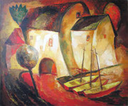 Drei Boote, 120 x 100 cm, Acryl auf Leinwand