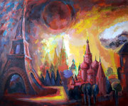 Moskau-Paris, Mittagssonne.  120 x 100 cm, Acryl auf Leinwand