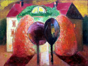 Offenes Haus, 100 x 75 cm, Öl auf Leinwand