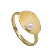 Ring vergoldet matt mit Süßwasserperle Edelstahl