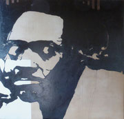 Diptyque sur le racisme, tête de Lumumba, 1975 (black marin sur toile, 148 x 148 cm, Montreuil, Musée de l'histoire vivante)