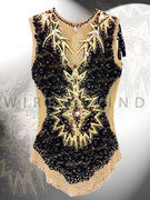 Kürkleid in schwarzer Spitze mit Gold- Applikationen / Vorderansicht / Gr. XS 