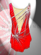 Kürkleid in Hellrot mit Applikationen in Holosilber, viele Strass- und Annähsteine / Gr. 152-158/ Rückenansicht