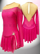 Magentafarbendes Eis- und Rollkunstlaufkleid mit seitlichen Bändern / Seiten- und Rückenansicht / Gr.M