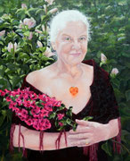 Frau mit Bouginvillea   60 x 50 cm   Acry. auf Leinwand   Privatbesitz