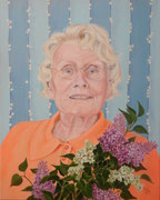 Frau mit Flieder   50 x 40 cm   Acryl auf Leinwand   verkauft