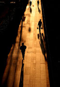 「夕陽に映える帰り路」横浜みなとみらい･ｸﾞﾗﾝﾓｰﾙ公園 / 高橋：歩道に夕日が映え色々な方が行き来しているので非日常感のある写真が撮れればと思いシャッターを切りました