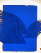 René Galassi Calicots et pigments-papier Moulin de Larroque en bas relief-pigments bleus -130X100cm-Galerie Gabel-Biot-côte d'Azur-Art gallery south of France-Nice-Cannes-Monaco