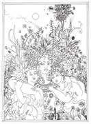  Frank Zeidler, "La nature et ses filles" Dessin original , encres, aquarelle, crayon. 28X38cm-  Galerie Gabel, Biot -  Galerie Gabel, Biot
