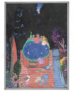 Frank Eric Zeidler "Jacuzzi de Minuit" Dessin original , encres, aquarelle, crayon. 28X38cm-  Galerie Gabel, Biot -  Galerie Gabel, Biot