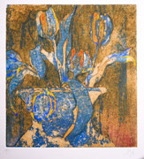 Le bouquet de tulipes - carton gravé et pastel - 21x19 