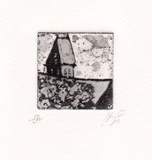 Eglise de Valcanville - eau forte / 5.0x5.0