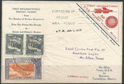 USA/Mexico, first international post rocket launch between McAllen (Texas) and Reynosa (Mexico) over the river Silvery Rio Grande, 5 rockets transported on 02.07.1936  totally 1.356 covers, cover cancelled in Reynosa,Mexico