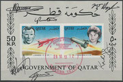 Qatar unissued souvenir Sheet, signed on stay in the ISS by complete crew Sojus TMA-10M, Kotow, Rjazanski and Hopkins and complete crew Sojus TMA-09M, Jurtschichin, Nyberg and Parmitano, this sheet is unique and has been 6 weeks in space on ISS