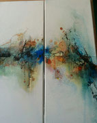 Acryl Mischtechnik auf Leinwand 2tlg. a´50cm x 20cm mit Holzrahmen 53cm x 46cm - © KunstMomente Christine Dablander