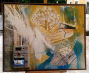 Acryl Misch - Schütt - Collagentechnik mit Recorder und Kassette auf Leinwand mit Holzrahmen 1m x 80cm © KunstMomente Christine Dablander