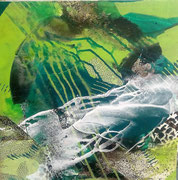 Acryl Schütt - Misch - Collagentechnik auff Leinwand mit breitem Rahmen 50cm x 50cm - © KunstMomente Christine Dablander