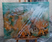 Acryl  Rost - Schütt - Spachtel - Collagentechnik mit Rostrahmen 1m x 80cm - © KunstMomente Christine Dablander