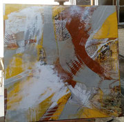 Acryl Schütt- Misch- Collagentechnik auf Leinwand mit Holzrahmen 1m x 1m - © KunstMomente Christine Dablander