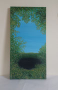 Le lac Pavin, un peu  de fraîcheur dans la nature, acryl sur toile, 100X50