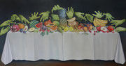 Obstmahl, Ölfarbe auf Leinwand, 100 x 190 cm