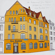 «Das Restaurant Erasmus«. Der Beitrag von Paul Bachmann zur BKG-Ausstellung anlässlich des Erasmus-Jahres im September 2016 in der Galerie Eulenspiegel in Basel, 25x25