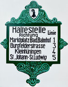 Bild Nr. 32: Haltestellentafel der Basler Strassenbahnen (BStB) anfangs des letzten Jahrhunderts, 80x100 
