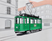 Bild Nr. 31: Der Trammotorwagen Nr. 135 auf der Linie 25 (Lysbüchel - Huningue F) an der Haltestelle Lysbüchel im Jahre 1961,  100x80