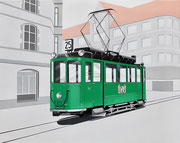 Bild Nr. 31: Der Trammotorwagen Nr. 135 auf der Linie 25 (Lysbüchel - Huningue F) an der Haltestelle Lysbüchel im Jahre 1961,  100x80 - auch als Ansichtskarte erhältlich unter www.tramoldtimer-basel.ch