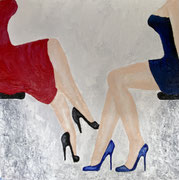 Gespräch unter Frauen, 50x50, Spachteltechnik Oel, 2024