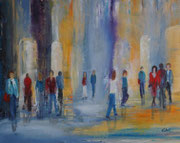 Stadtspaziergang, Acryl auf Keilr. 80x100 cm  vergeben