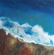 Brandung an der Felsküste, mixed media mit Resin auf Holz 70x70 cm 540 Euro