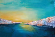dem Tag entgegen, Resin, Farben und Sumpfkalk auf Holzplatte, 110x75 cm 790€