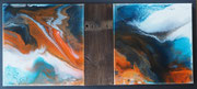 Gischt, Resin und Farbe auf Keilr. mit Altholz 100x46 cm 330 Euro