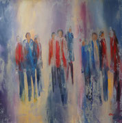 Menschen unterwegs, Acryl auf Keilr. 80x80 cm 290 Euro