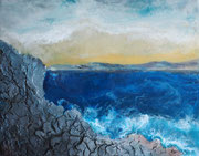 an der Steilküste, Resin, Cracklepaste und Farben auf Holzplatte 50x60 cm, 340 