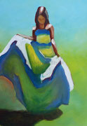 Frau im Sommerkleid, Acryl auf Papier