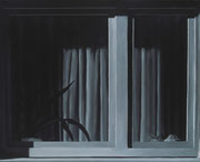 Fenster, Gardine, Öl auf Nessel, 40 x 50 cm