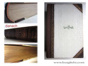 Buchpflege - Bild 2/2 danach - Buchrücken erneuert - Cover und Schnitte gereinigt - Schnittverzierung gefunden - ursprüngliche Form hergestellt