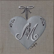 "coeur monogramme M" - acrylique - 20 x 20 cm