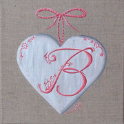 "Coeur monogramme B" - acrylique - 20 x 20 cm