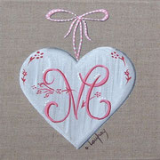 "Coeur monogramme M" - acrylique - 20 x 20 cm