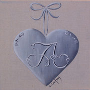 "Coeur monogramme A" - acrylique - 20 x 20 cm