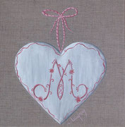 "Coeur monogramme M" - acrylique - 20 x 20 cm